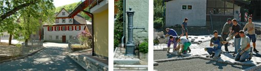 Bildcollage nach und während der Dorfgestaltungsmaßnahmen