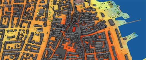 Oberflächentemperatur in Konstanz im Verschnitt mit Gebäudedaten am 30.06.2022